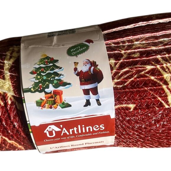 Artlines Christmas Placemats 15” Round 100% Polyester Set of 6 - Picture 5 of 7